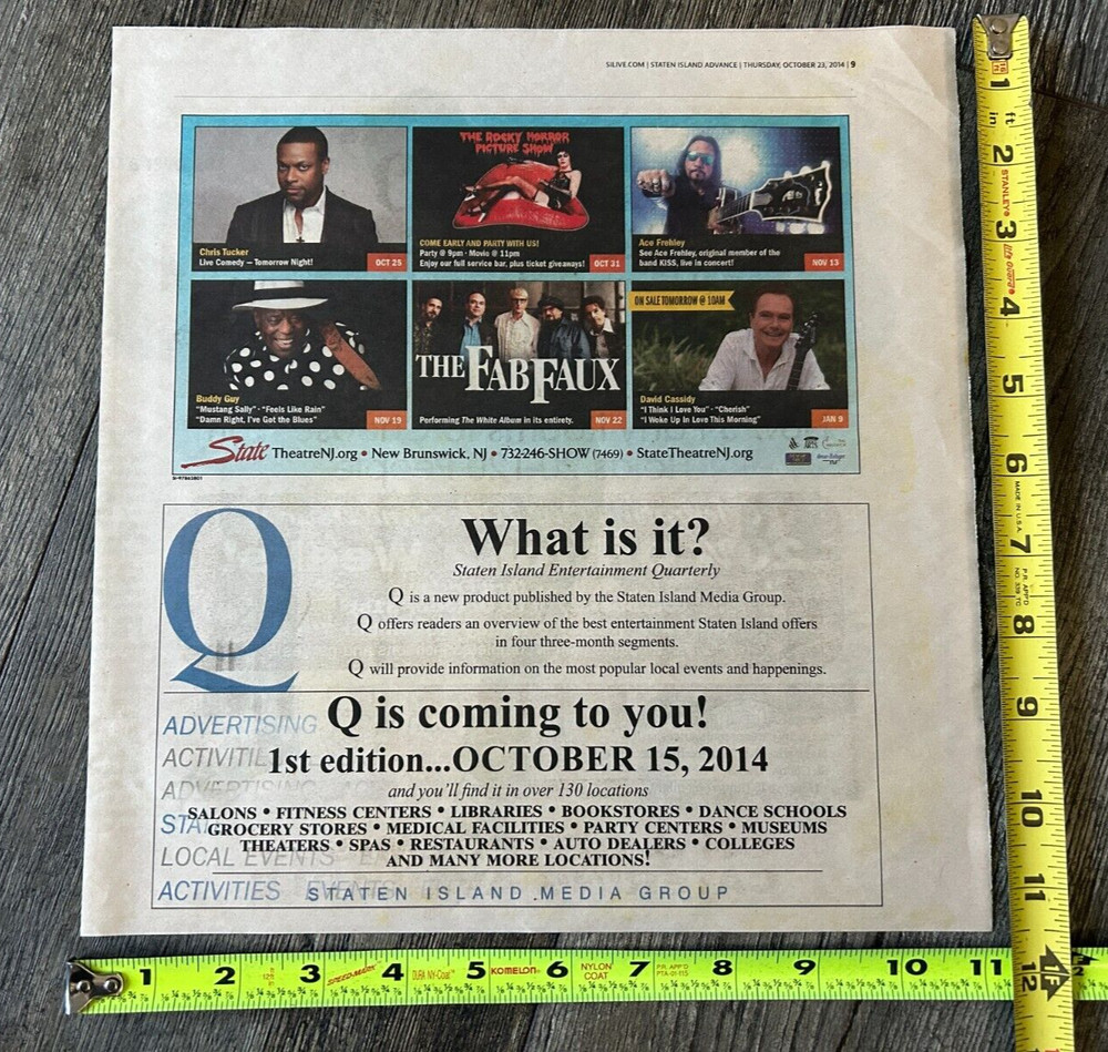 KISS Concert Ad Advert ACE FREHLEY Nov 13 2014 State Theatre NJ Vintage Kiss