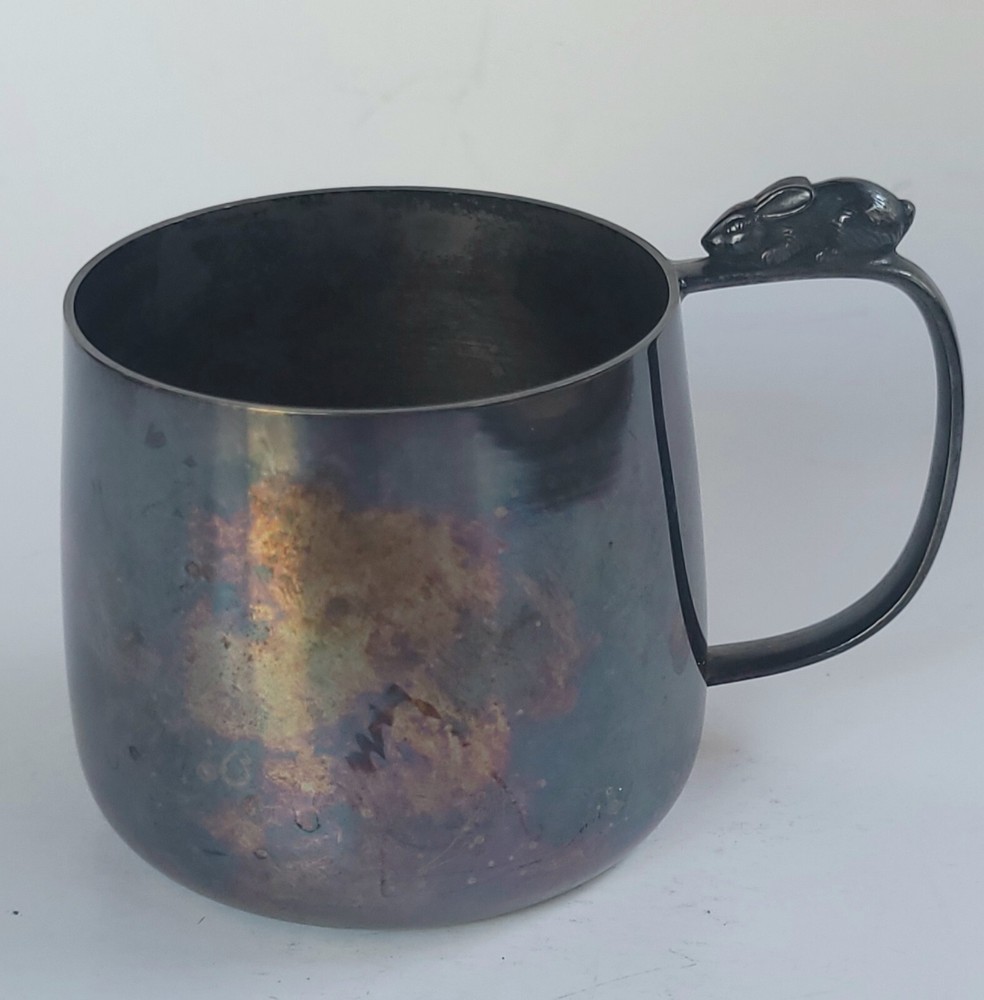 Vtg Bunny Rabbit Baby Children's Mug Cup, Silverplate, Sheridan Taunton?