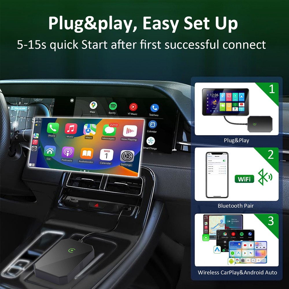 2in1 Wireless Apple CarPlay & Android Auto Adapter USB Plug&Play Fast Connection