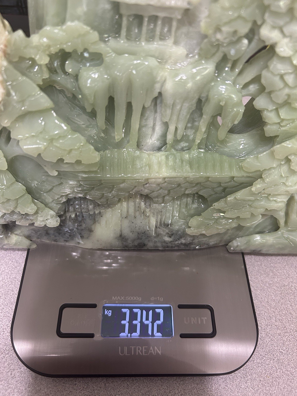 7.3LB Natural Green Jade Stone Hand Craved Landscape Crystal