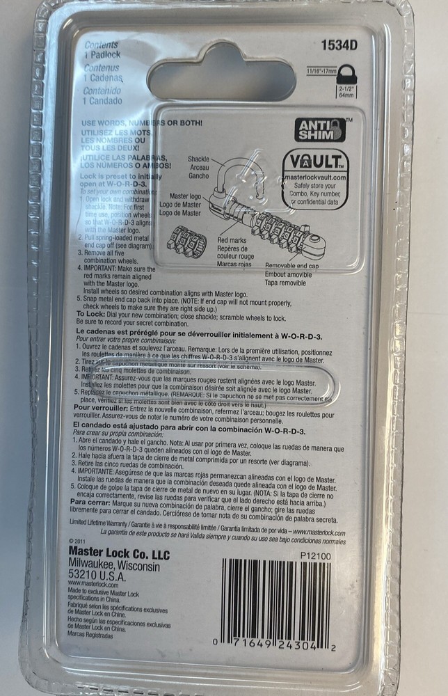 Set Your Own Alphanumeric Combination Padlock, Master Lock