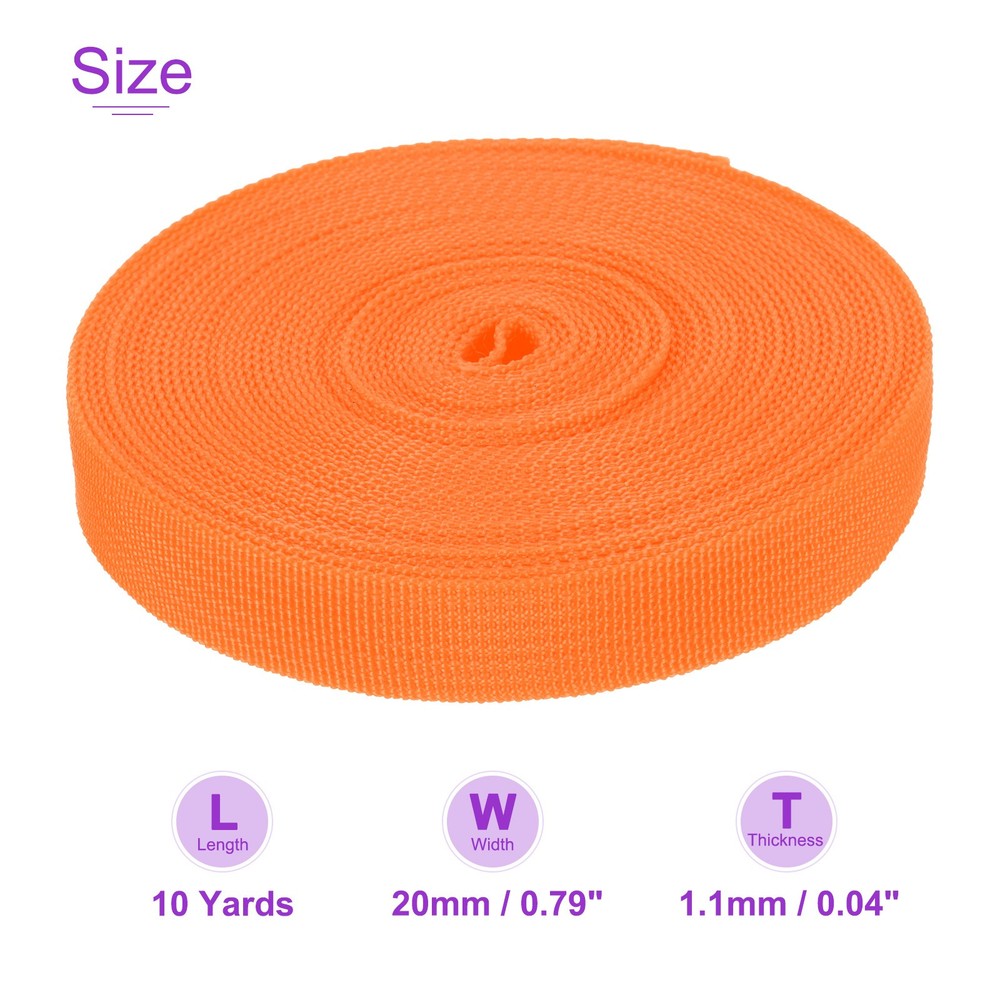 10 Yard x 3/4 inch Width Nylon Webbing Strap Poly Flat Webbing Strapping Orange