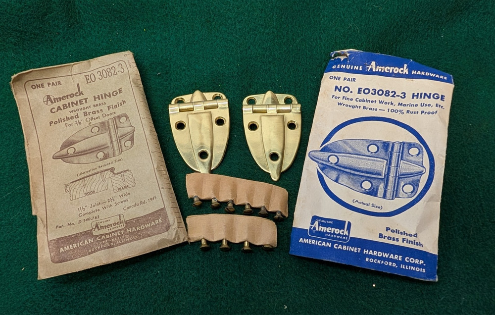 Amerock #E03082 -3 Wrought Solid Brass Cabinet Door Hinges 3/8 Offset Marine Use