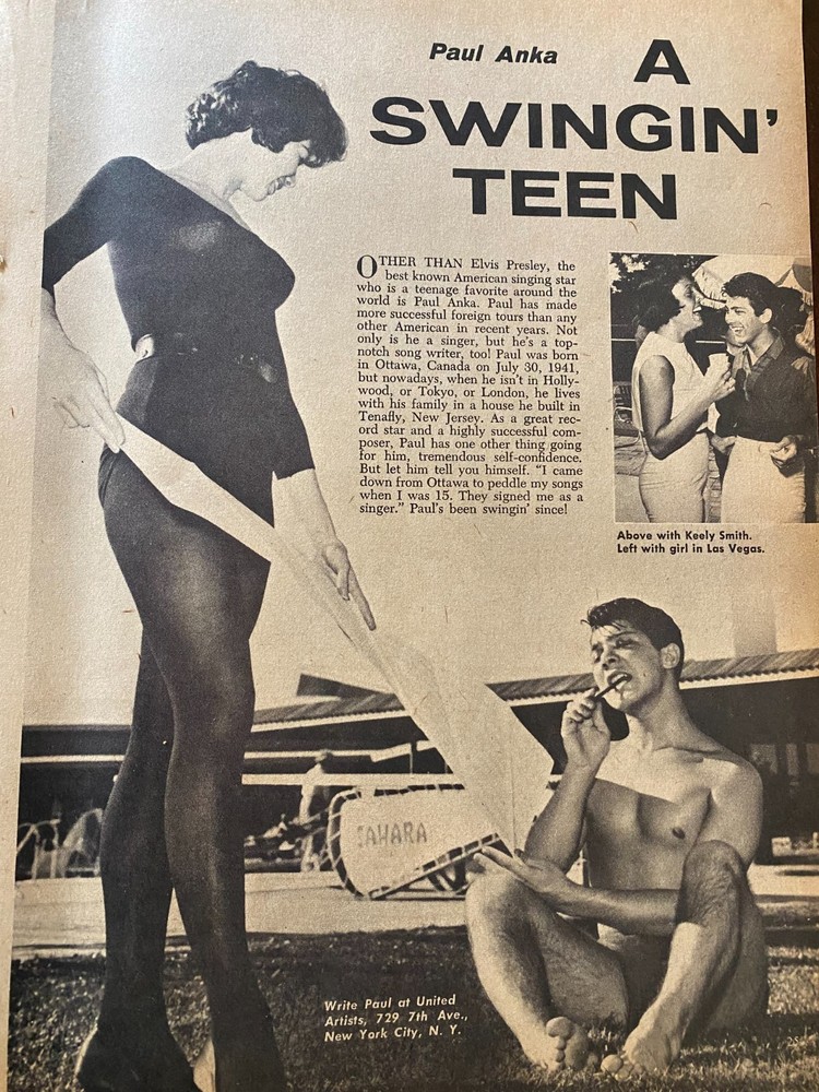 Paul Anka, Shirtless, Full Page Vintage Clipping, aa