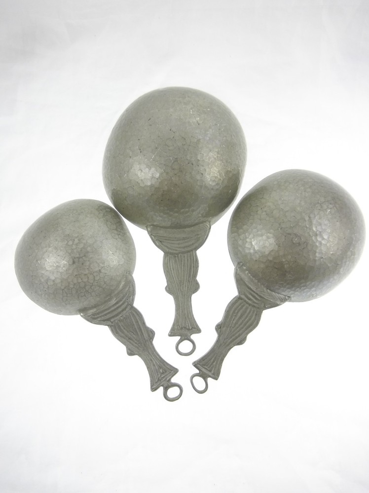 3pc Set Tin Woodsman Pewter Fish Handle Measuring Cups