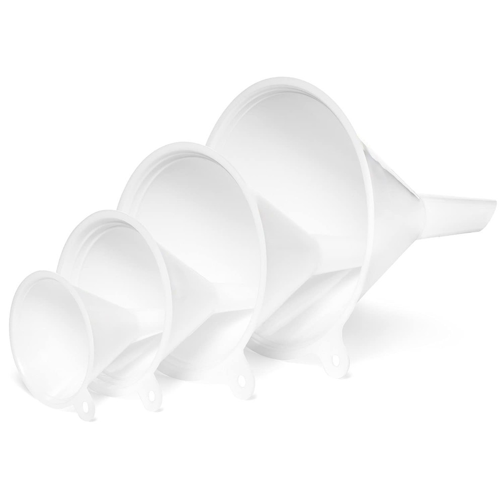 4pc Stackable Funnels, BPA Free, Kitchen, Oil Pouring, Laboratory, White