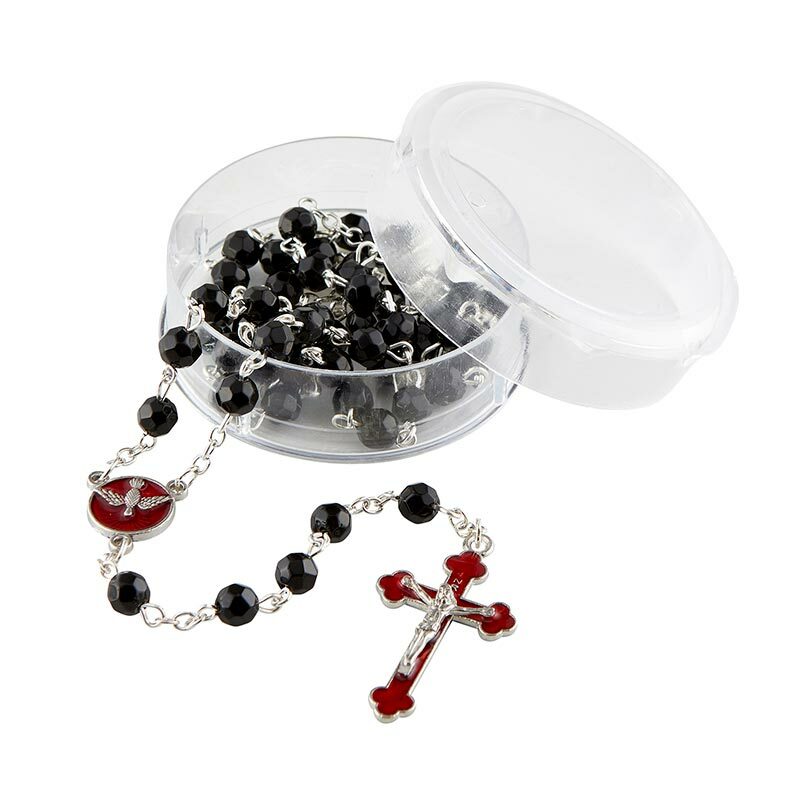 19 Inch Jet Crystal Confirmation Rosary with Clear Case