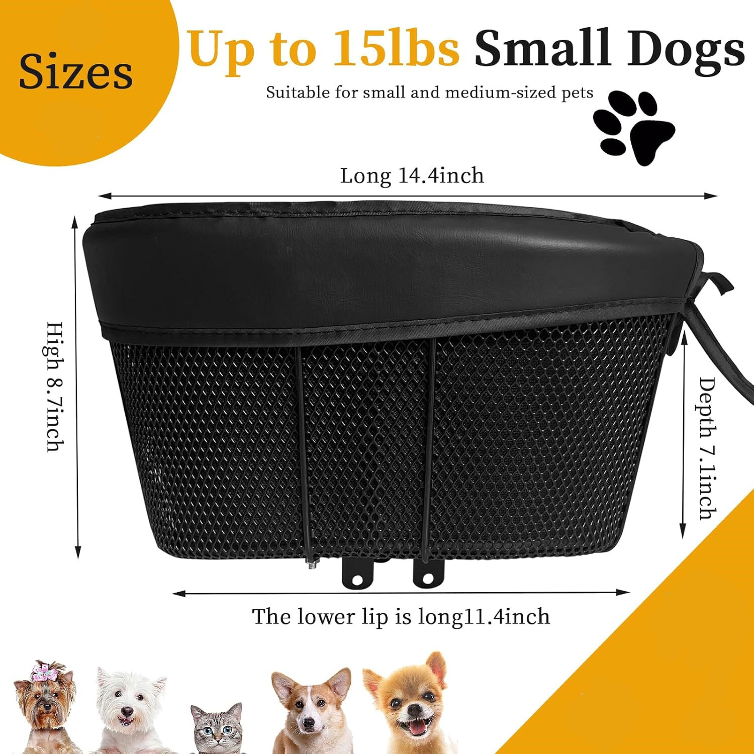 Dog Bike Basket Adjustable Safety Strap Pet Bike Basket Up to 15lbs Small Dogs