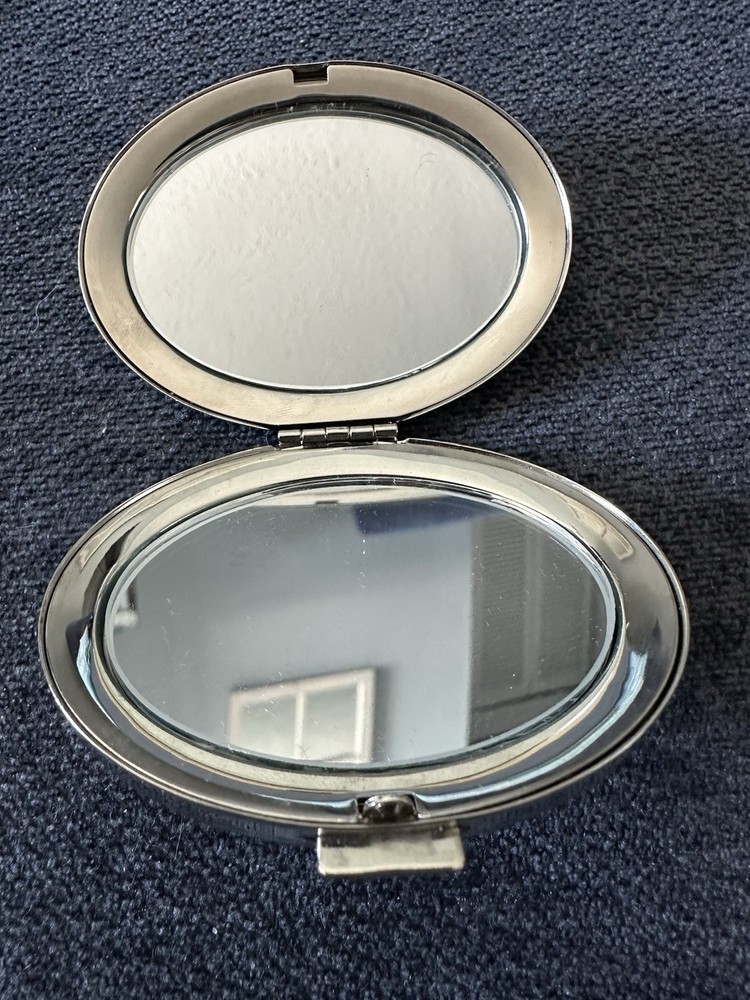 Maria Monogram Small Compact With Mirror Silver Plate.