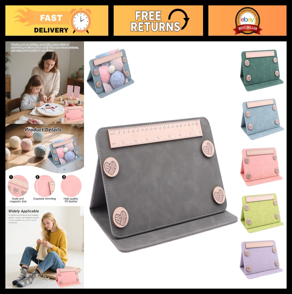 Foldable Knitting Chart Holder with Ruler - Crochet Pattern Keeper & Accessories