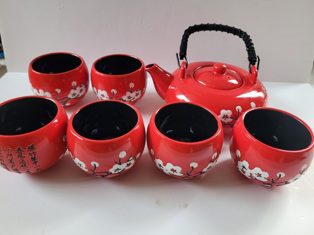 Asian tea set red and black