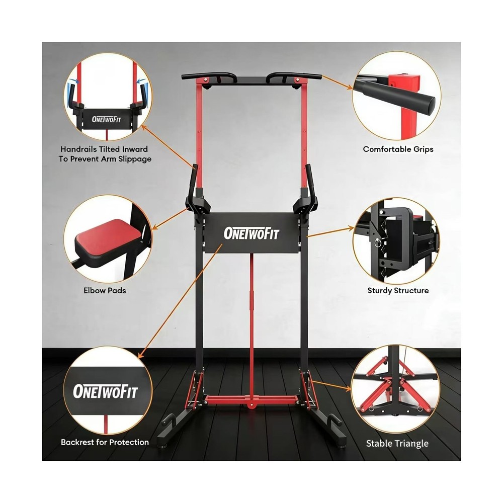 ONETWOFIT Foldable Power Tower Pull Up Bar Station, Multi-Function Adjustable...