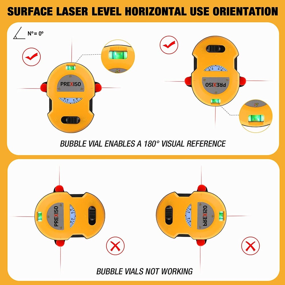 PREXISO Multi Surface Laser Level 30Ft Horizontal Vertical Line Laser Mount Base