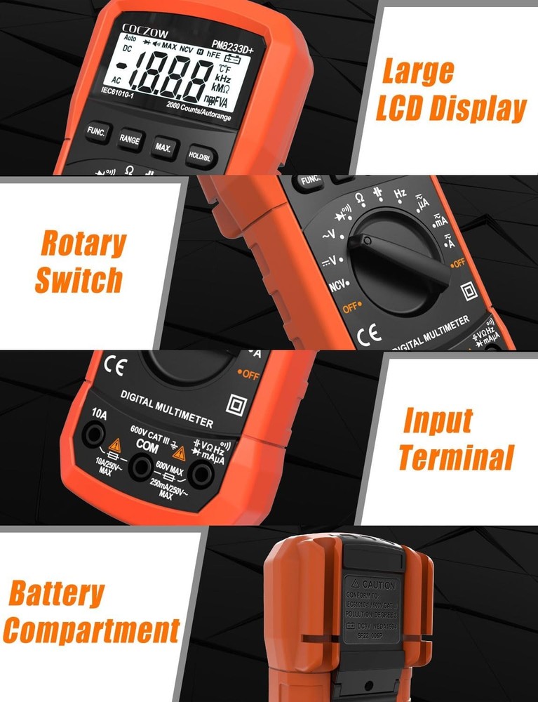 High Sensitivity Digital Multimeter - AC/DC Voltage, Current, Resistance Testing