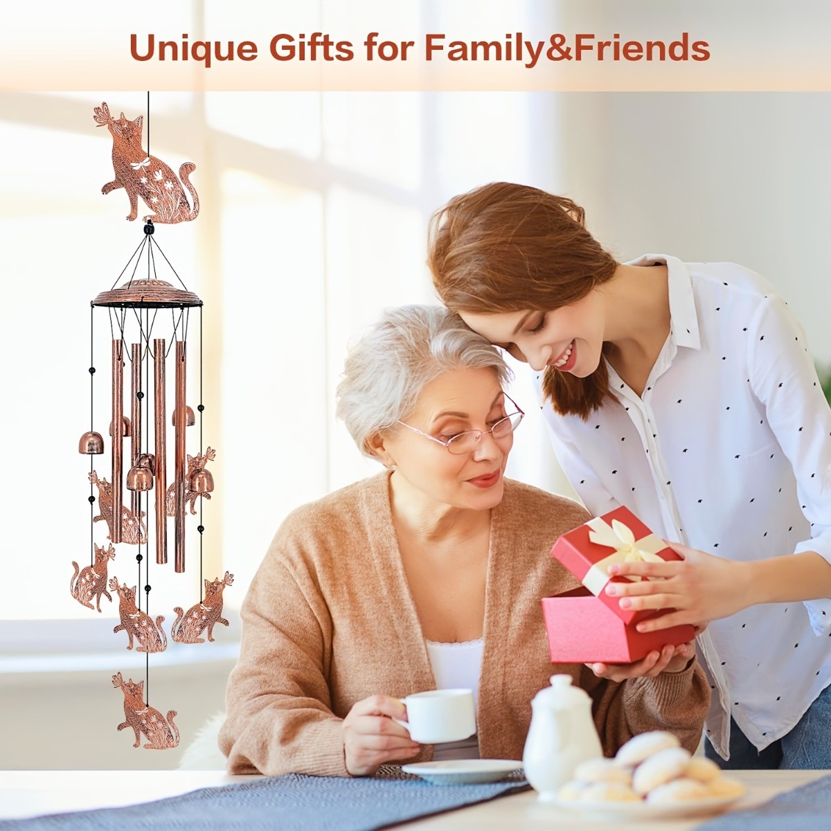 Cat Wind Chimes Outside Gifts for Women Metal Wind Chimes 34" Unique Windchimes