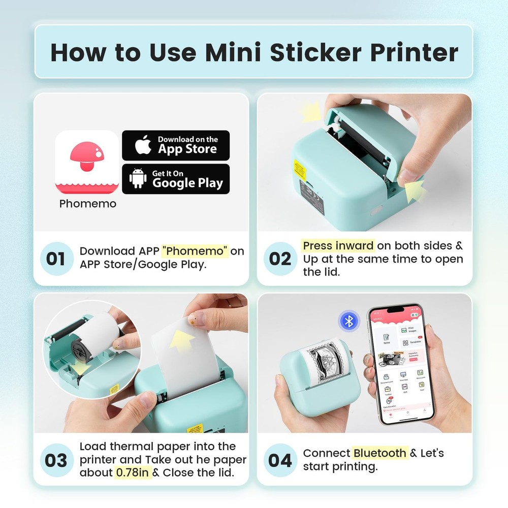 Sticker Printer, Print Pods Mini Printer, Thermal Inkless Sticker Maker Machi...