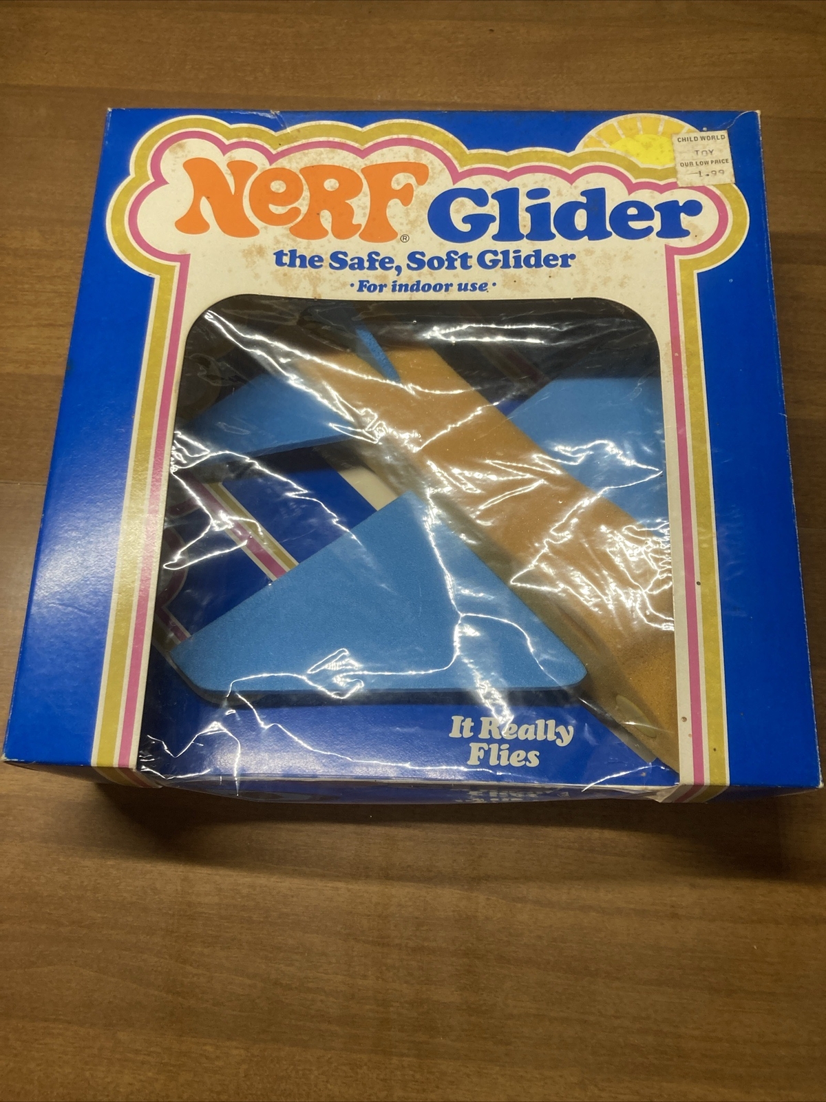 Nerf Jumbo Jet Glider Foam Plane Vintage 1975 In Box Flight 290 Yellow & blue