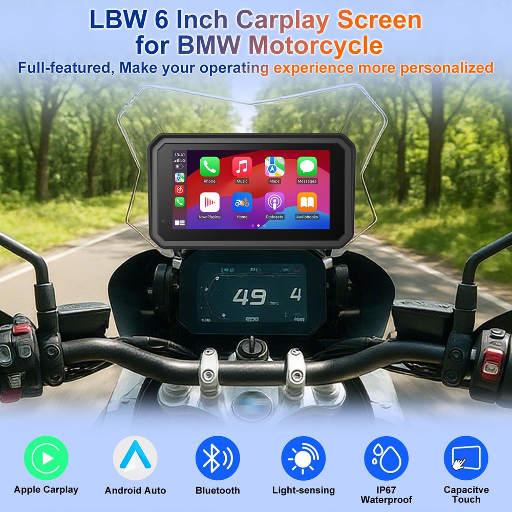 6" BMW Motorcycle CarPlay Data Reading, Light Sensor, Music Sharing, Intercom