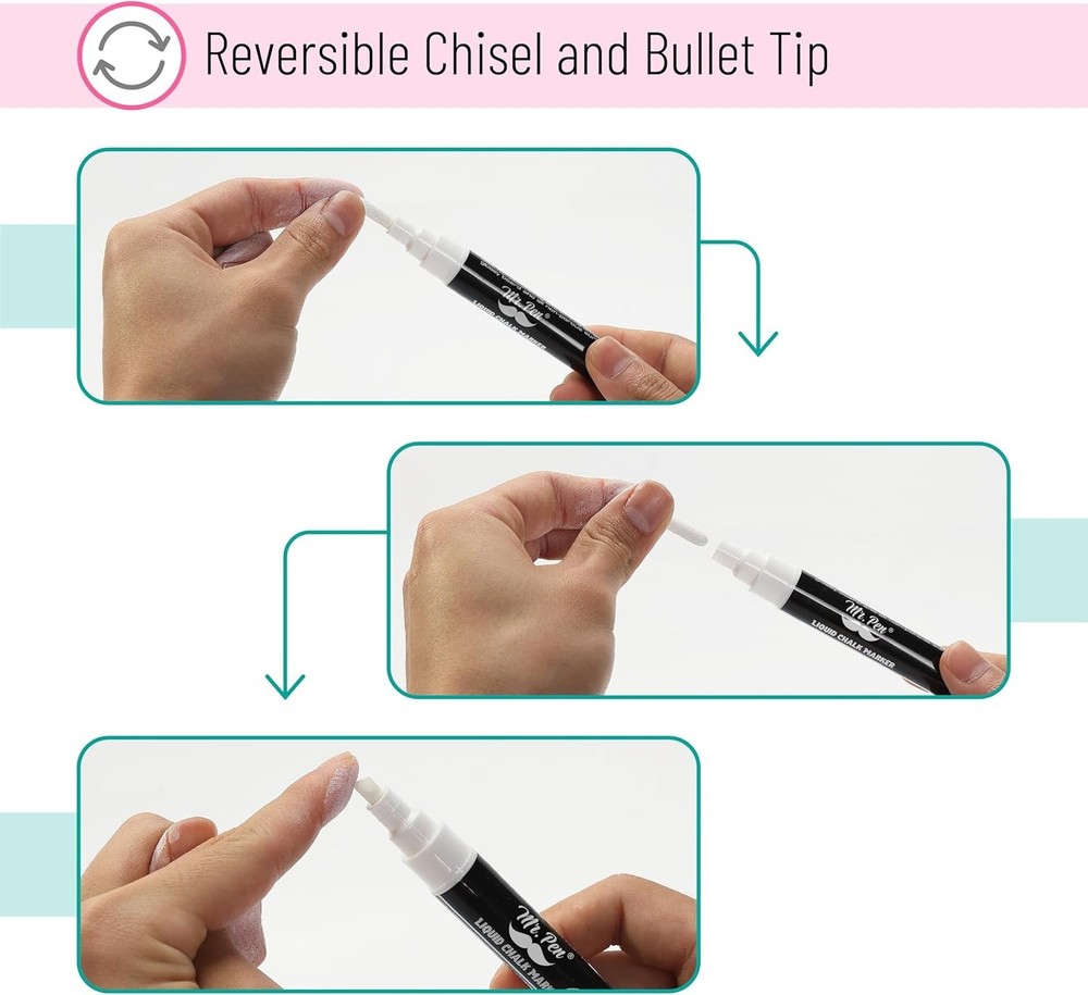 White Chalk Markers, 4Ct, Dual Tip, Assorted, Reversible Chisel/Bullet Tip