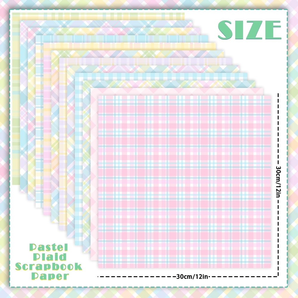 24 Sheets Pastel Scrapbook Paper, Pink Spring Gingham Patterns Decorative Craf