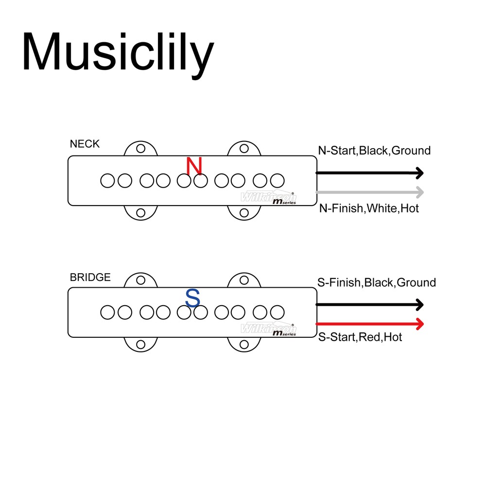Wilkinson M Black Variable Gauss Ceramic Pickups Set For 5 String Jazz Bass JB