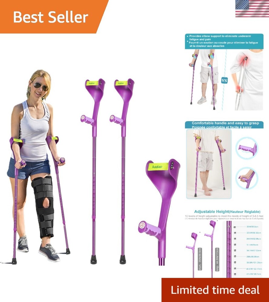 Folding Forearm Crutches with Anti-Drop Cuff - Adjustable & Lightweight