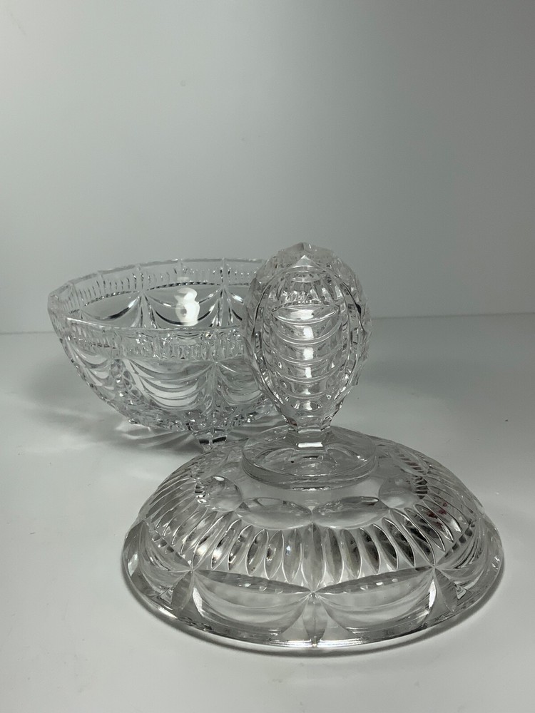 Vintage Cut Crystal Drape Pattern Candy Dish & Lid 8 in.
