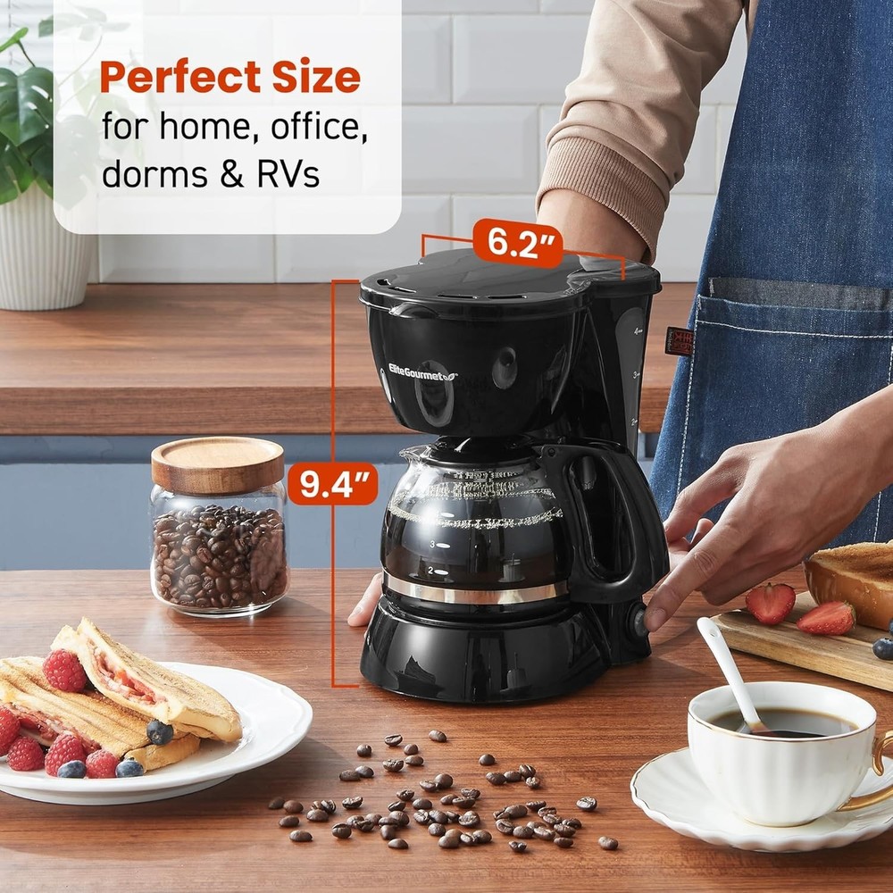 Automatic 4-Cup Coffee Maker with Glass Carafe, Reusable Filter, and Keep Warm