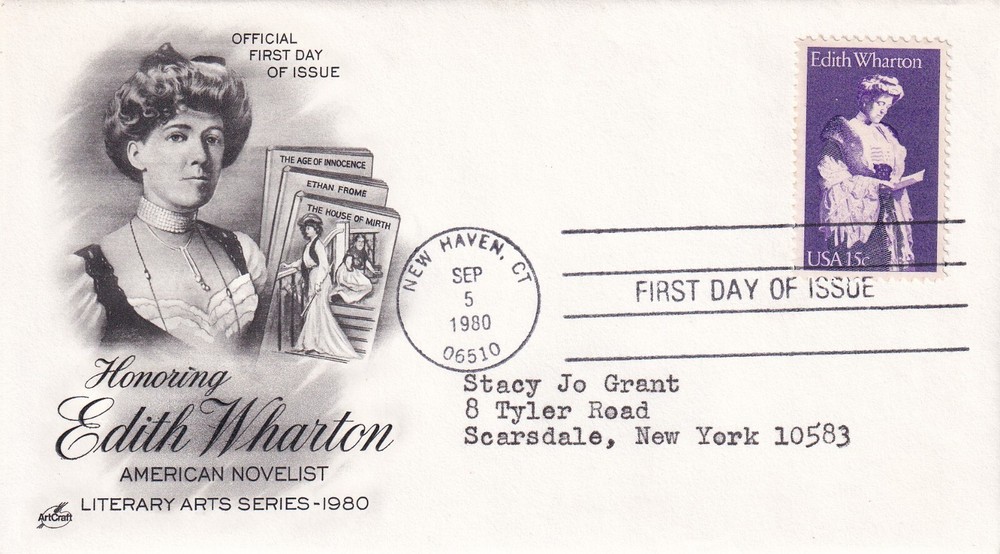 STAMP SCOTT 1832 "Edith Wharton" 15 CENT 1980 FDC - B