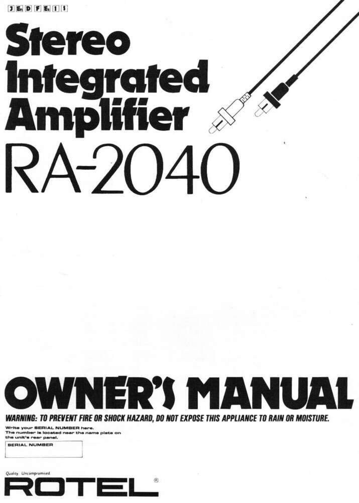 Rotel RA-2040 Amplifier Owners Manual