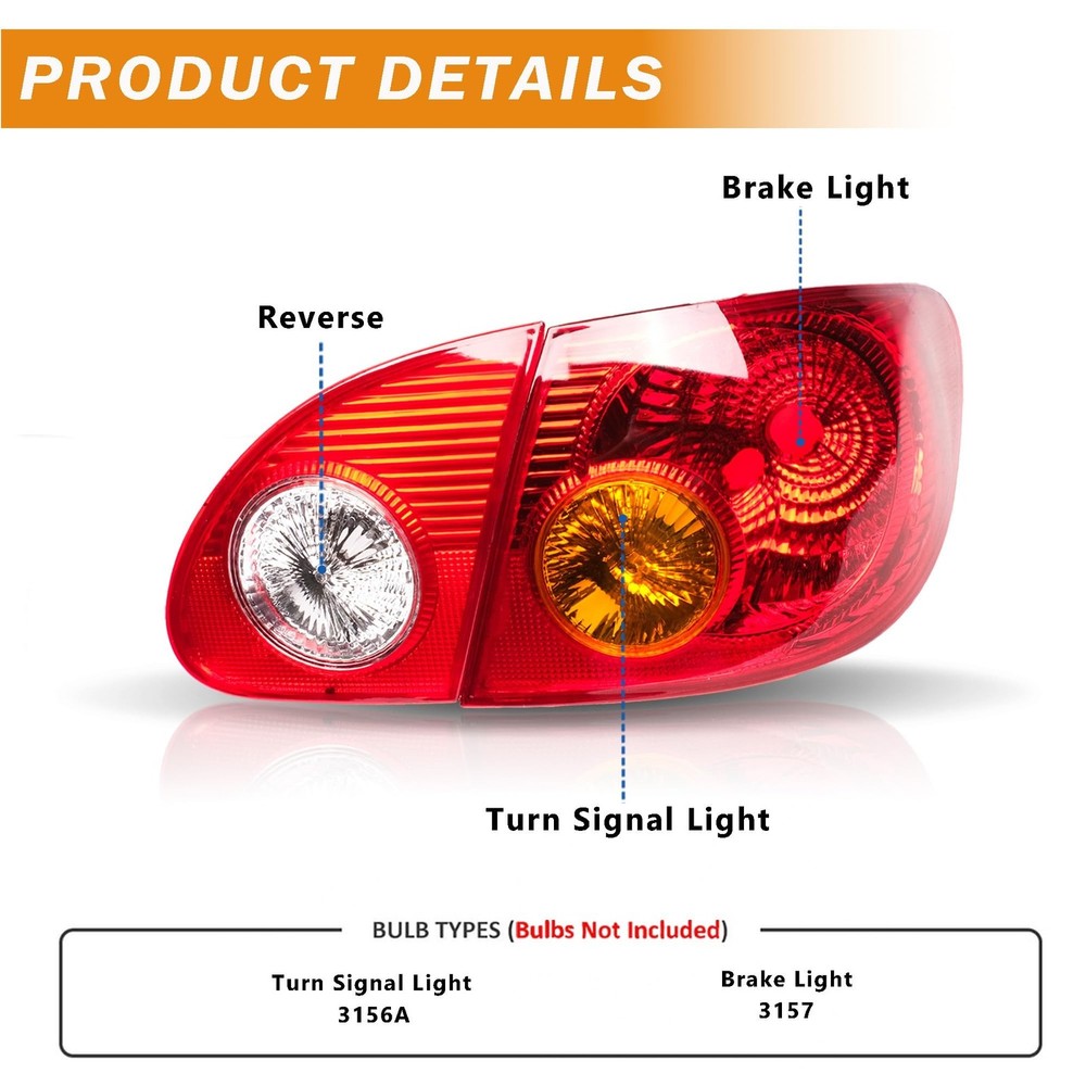 Tail Lights Assembly Compatible with 2003-2008 Toyota Corolla Inner + Outer T...