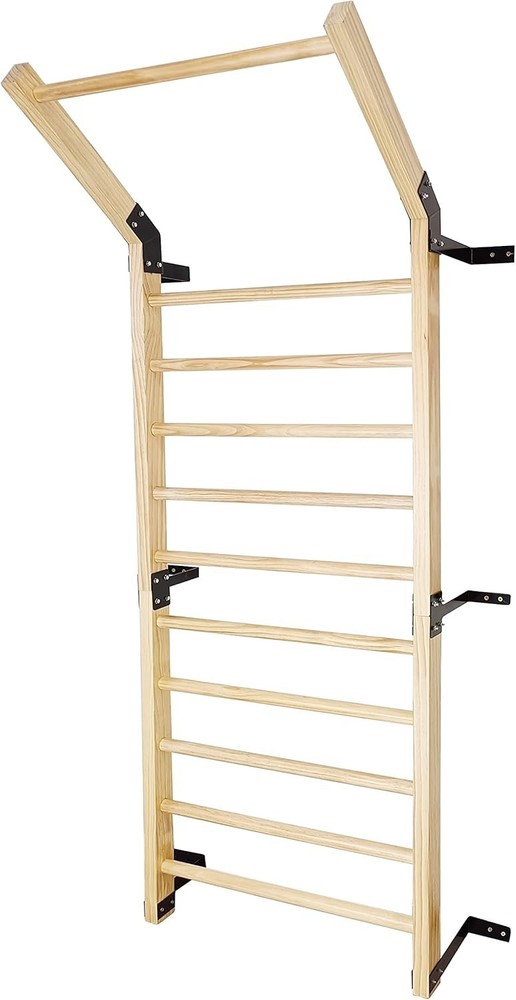 Swedish Ladder,Gymnastics Stall Bar, Wall Mounted Pull Up Bar- Solid Wood Wit...