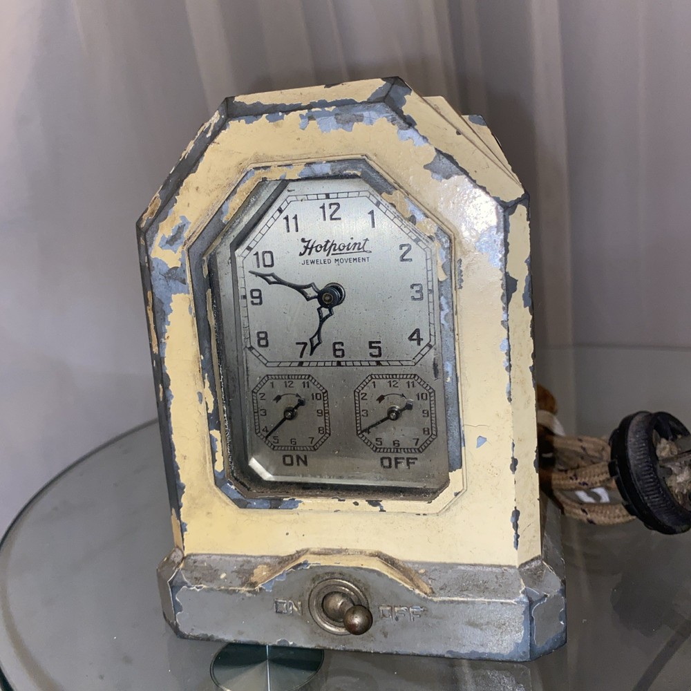 Antique 1920 HOTPOINT JEWELED AUTOMATIC RANGE TIMER WIND UP LUX CLOCK Read