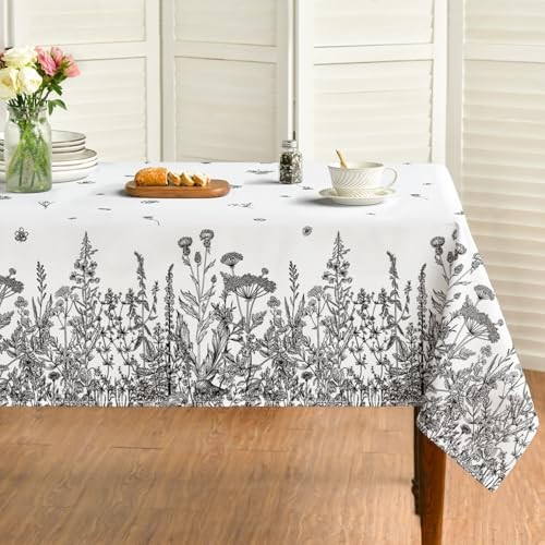 Spring Summer Tablecloth 60×84 Inch Rectangular, 60" x 84" (Rectangular) Black