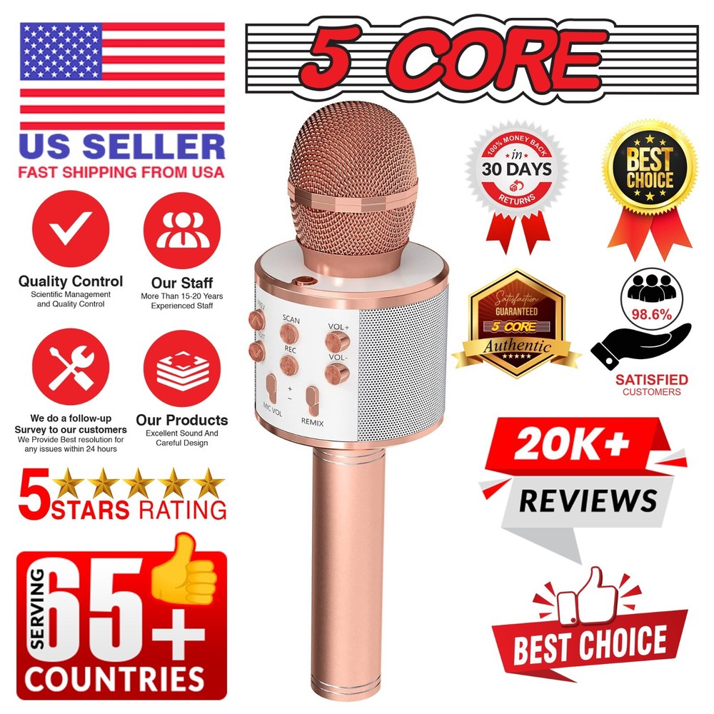 5 Core Microphone Wireless Karaoke Mic with Speaker Portable Bluetooth Microfono