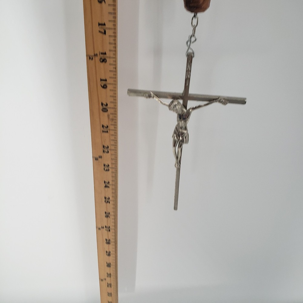 Saint Benedict Catholic Rosary Brown Bead Silver Cross 60" Gigantic Handmade