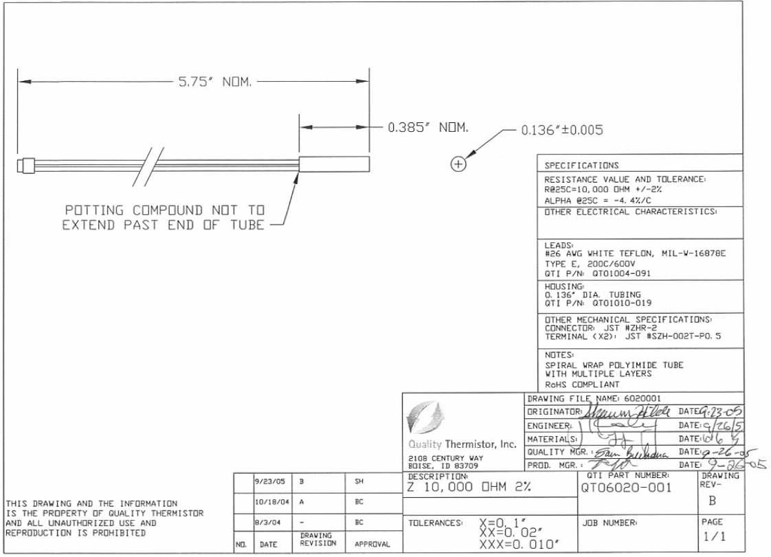 QT06020 Themistor 10K +/-2% QTI (Same as 113606-02 used in many heaters)