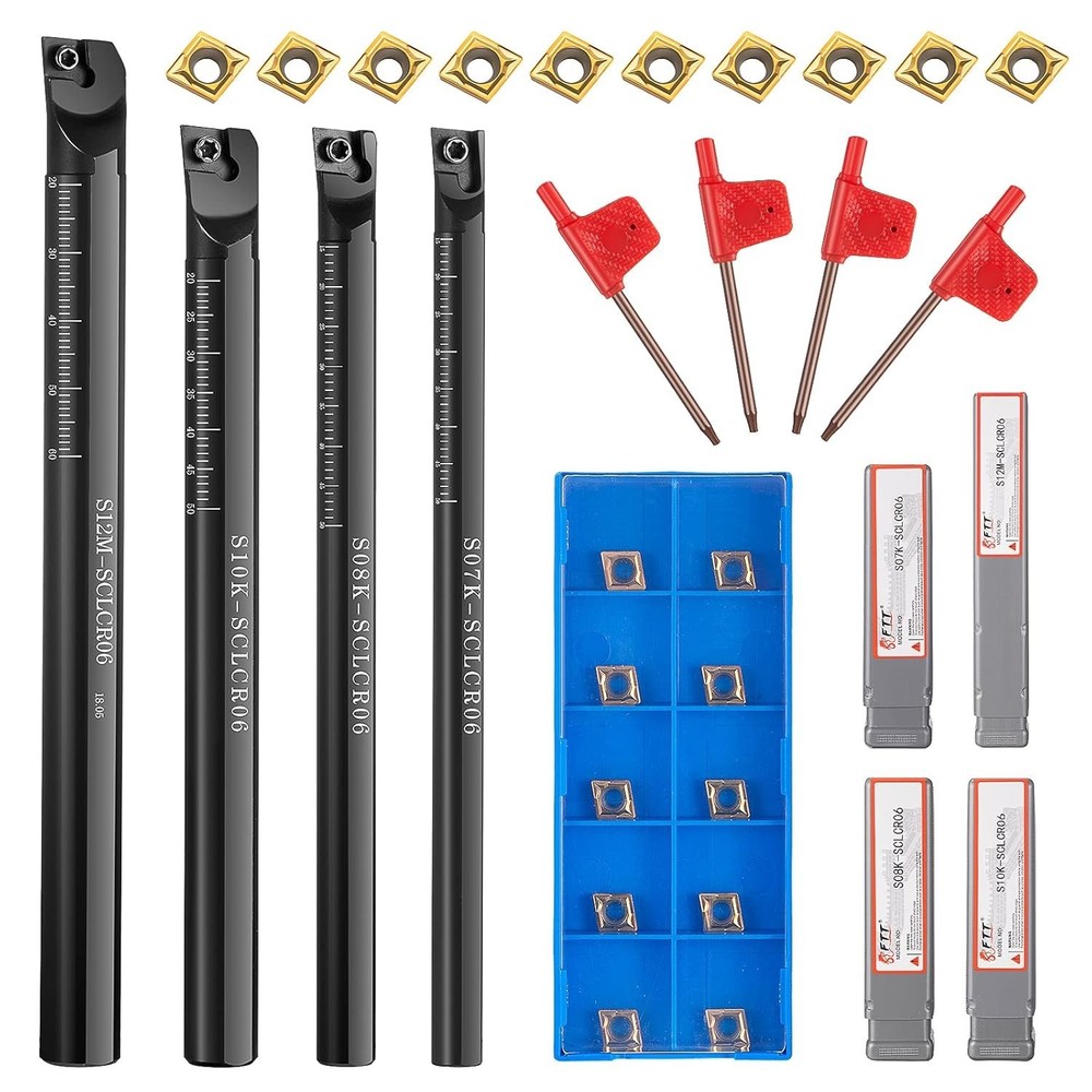 Versatile Lathe Boring Set: 14 Pieces with 4 Holders & 10 Inserts Included