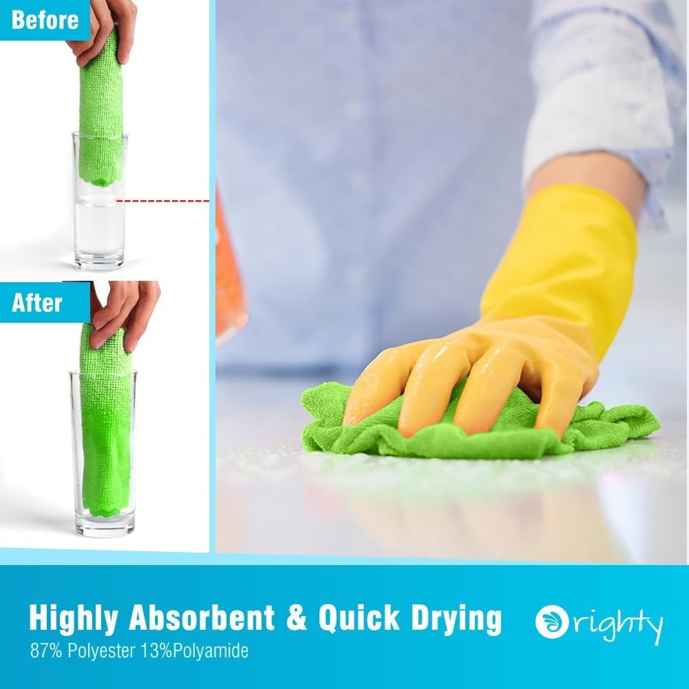 Orighty Microfiber Cleaning Cloth, 24 Pack Highly Absorbent 24 Pack, Green