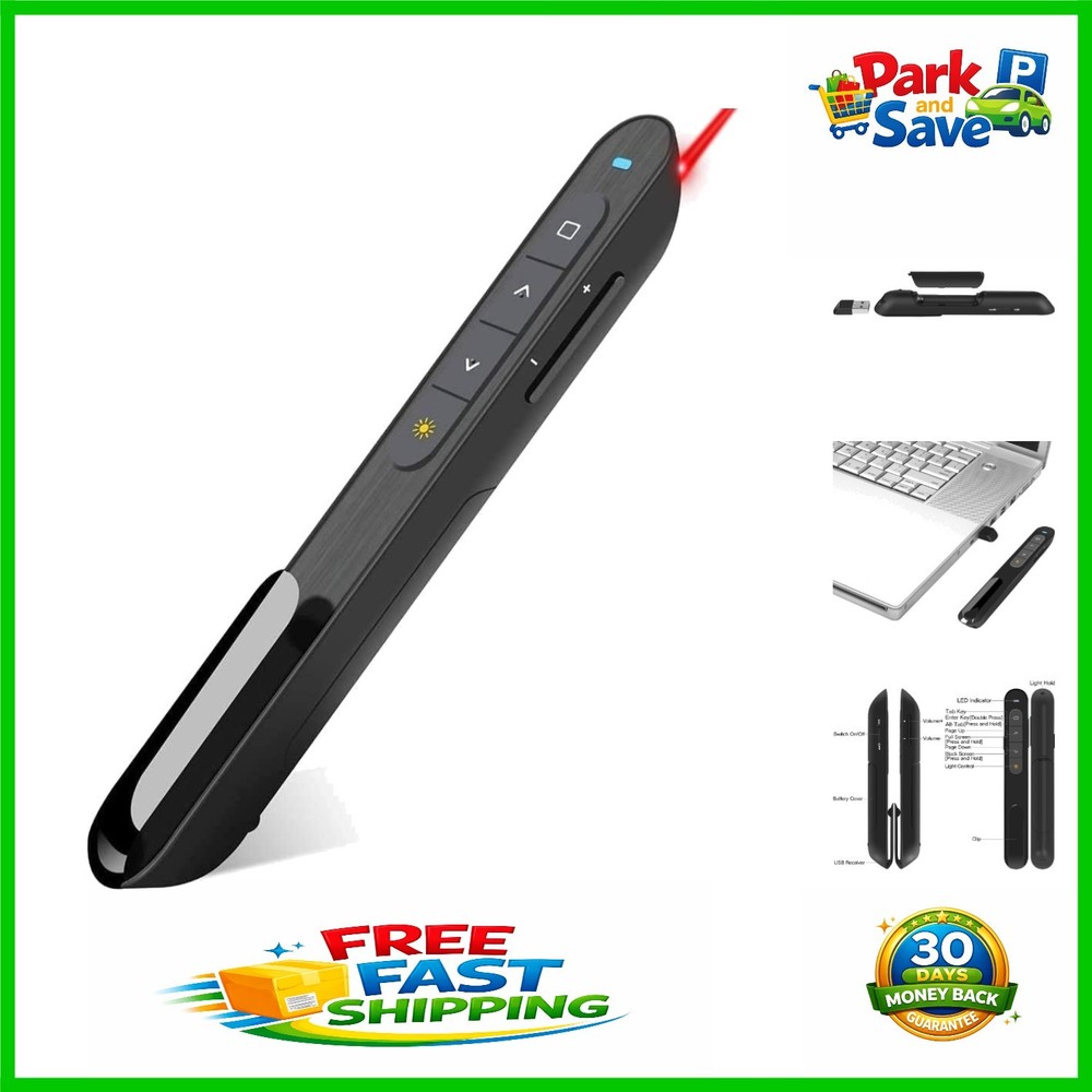 Compact Wireless Clicker for Presentations - Built-in Laser & Hyperlink Control