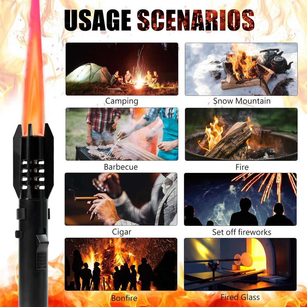 Camping Lighter - Refillable Windproof Adjustable Torch for Campfires BBQ