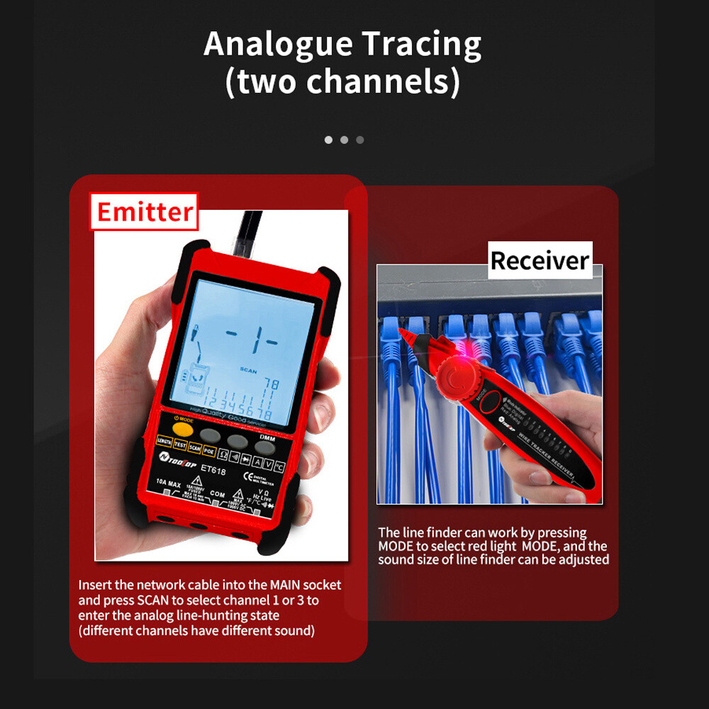 Multifunctional Network Cable Tester With LCD Display Multimeter Line Finder Red