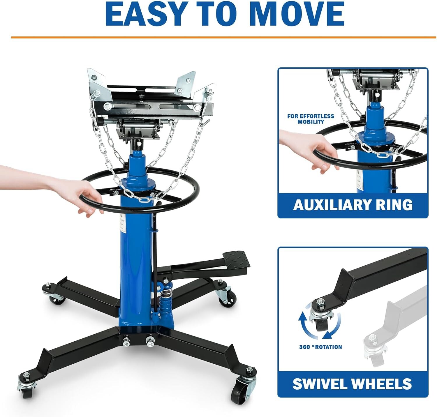 1660 LBS 2 Stage Hydraulic Transmission Jack w/360°Swivel Wheel Lift Hoist
