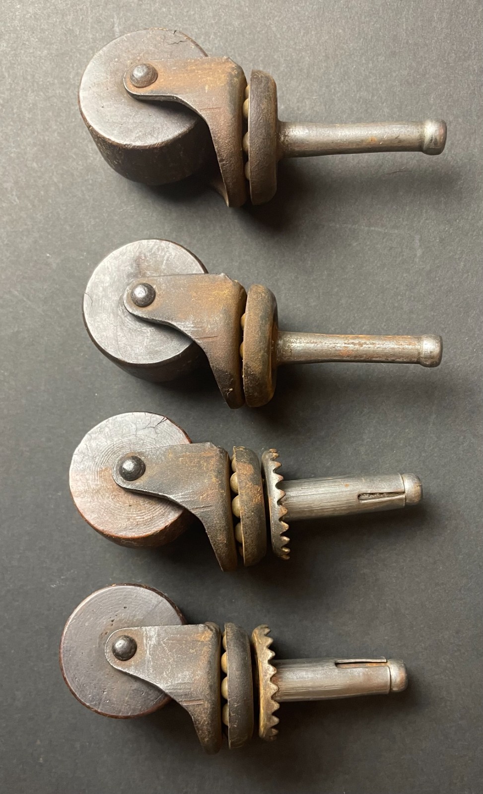 Vintage Original Furniture Casters Set of 4 with 1" Wood Wheels