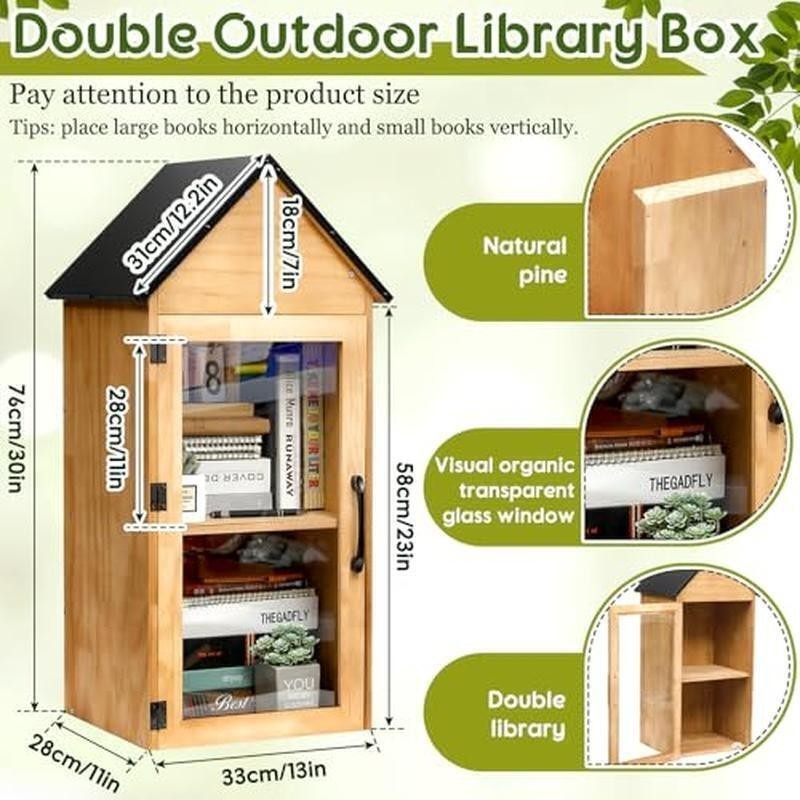 Outdoor Book Exchange Box Double Deck Waterproof Storage Community Library New