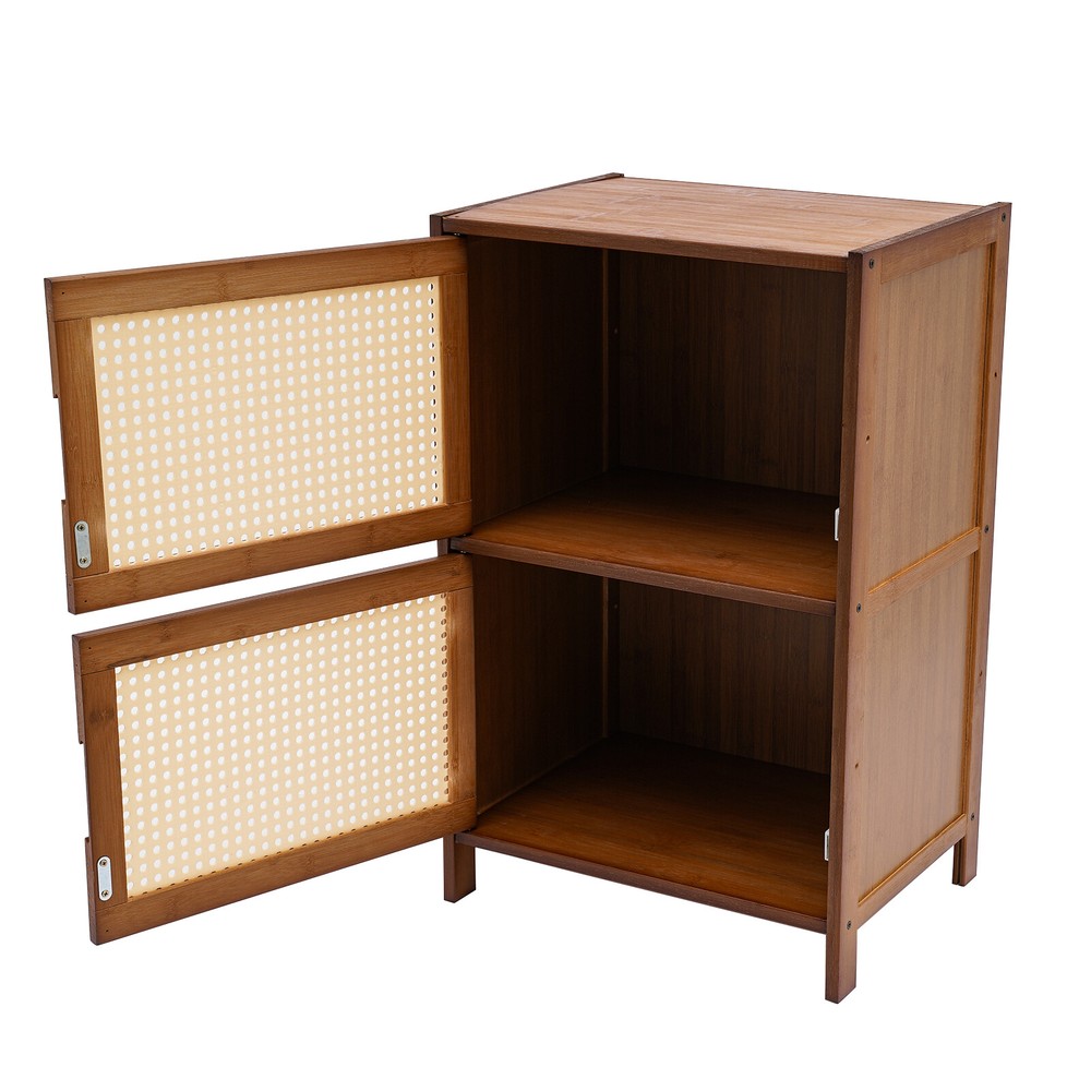 Modern Design Bamboo Bedside Table 2 Tier Nightstand Floor Standing