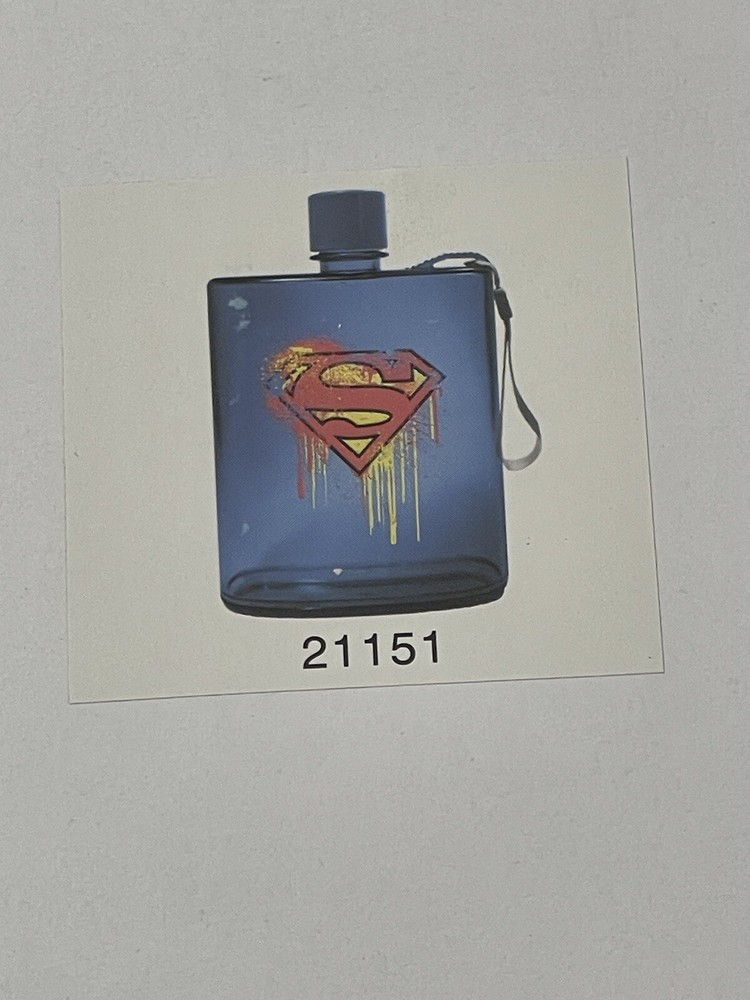 Superman Plastic Flask / Bottle w/Screw Top Lid & Nylon Loop Handle DC Comics