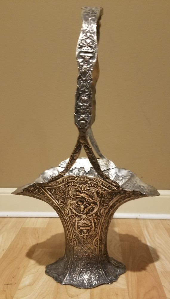 VTG E.G. Webster & Son Silver-plated Repousse Brides Basket 1800's Brooklyn NY