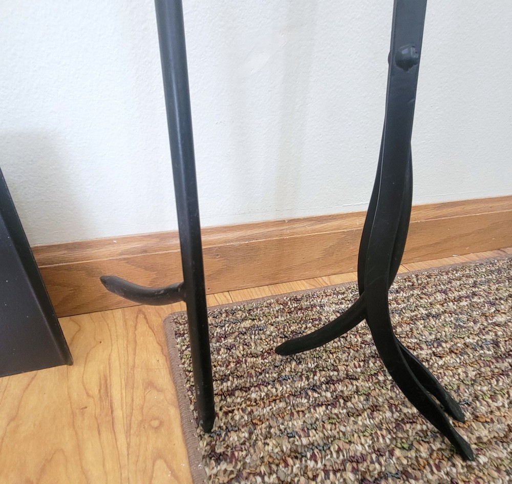 Vintage Black Wrought Iron Leaf Fireplace Tools Set