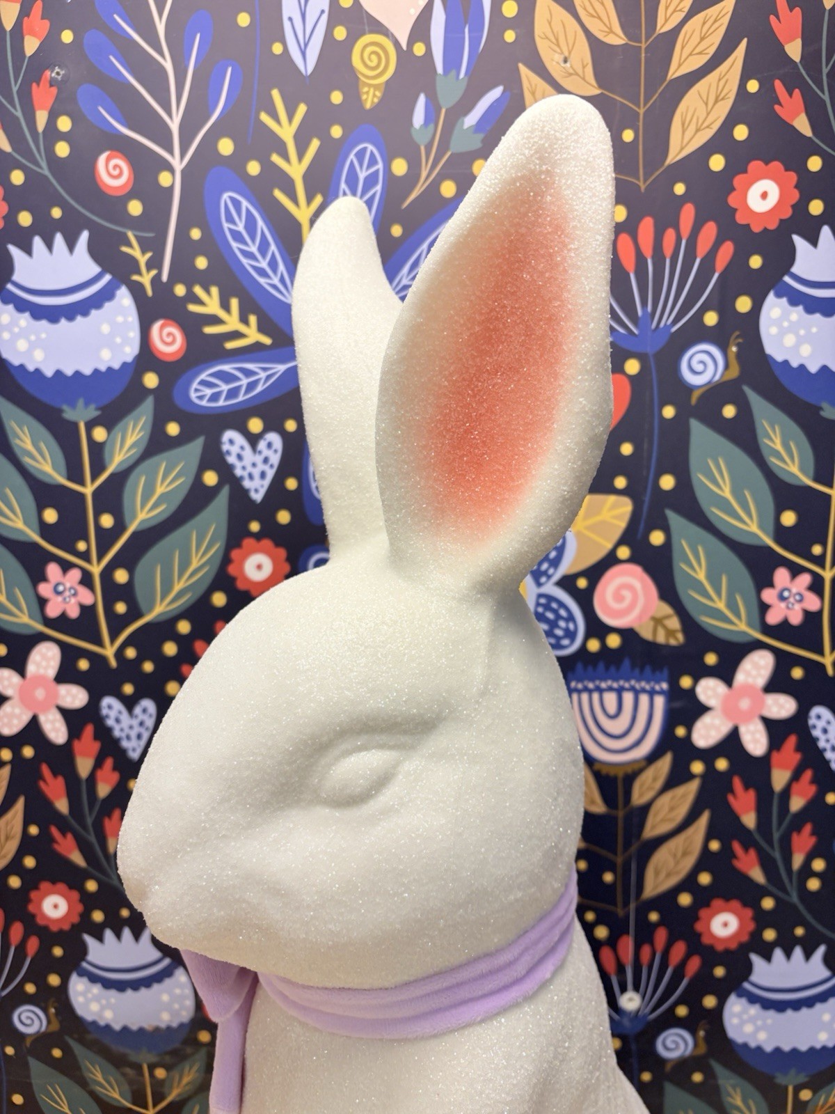 Large 25” Blow Mold Bunny Rabbit W/ Velvet Lavender Ribbon And Glitter Coating